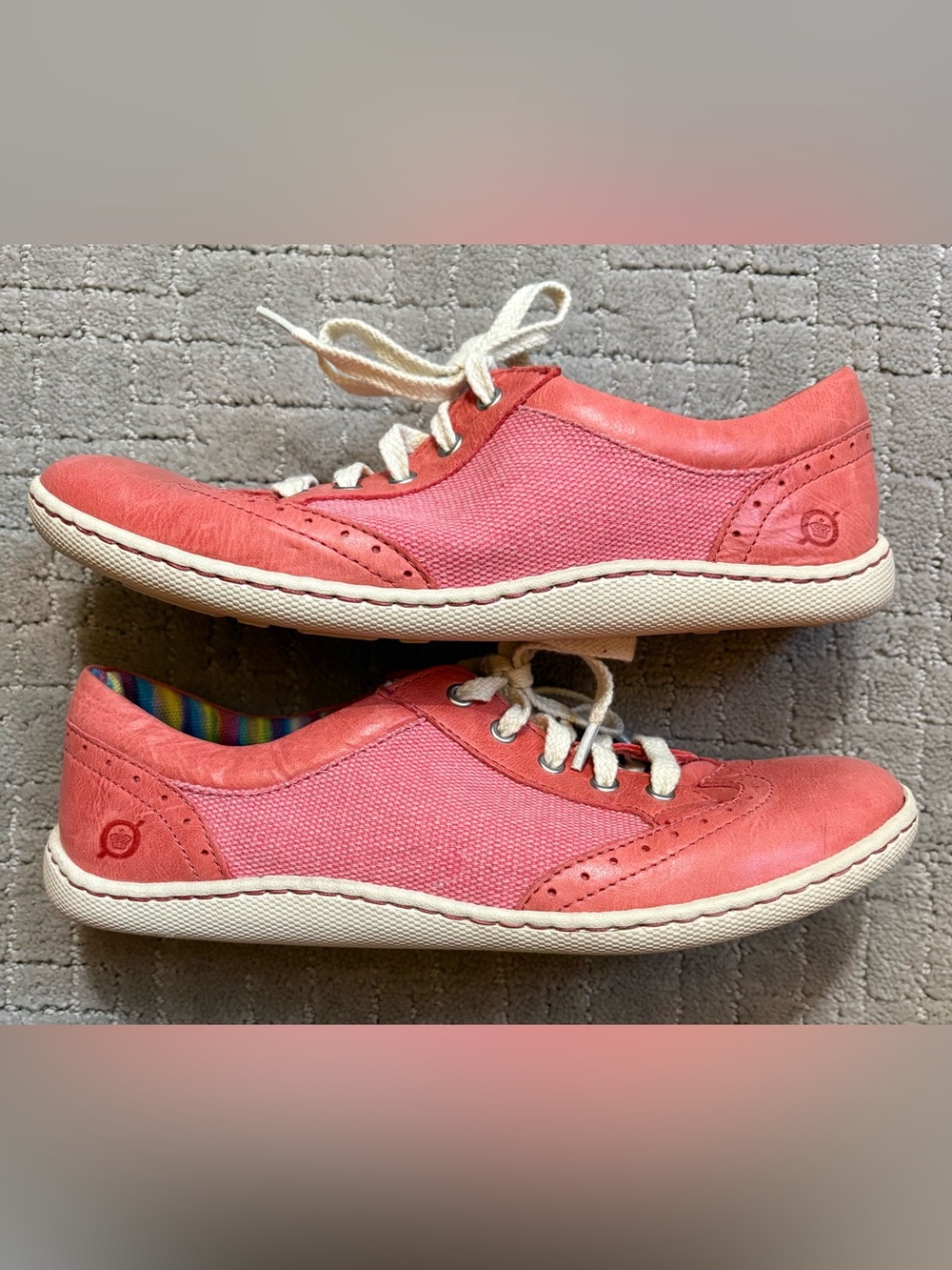 Born Coral Leather Pink Canvas Wingtip Lace-Up Women's Funky Cute Sneakers - Picture 5 of 9